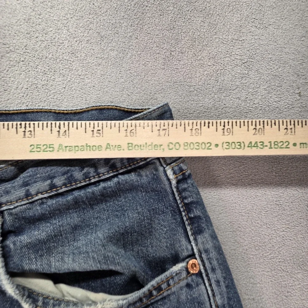 Levis 542 Jeans Mens Blue Med Wash Relaxed Buckle Back Patched Fits 34x28